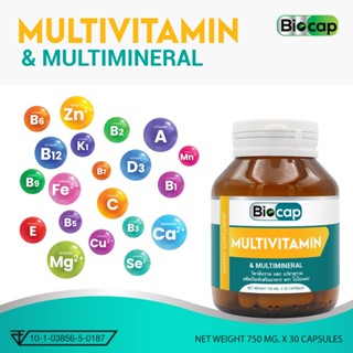 วิตามินรวม แร่ธาตุรวม x 1 ขวด ไบโอแคป ซิงค์ แมกนีเซียม Multivitamin and Multimineral Biocap Zinc Magnesium