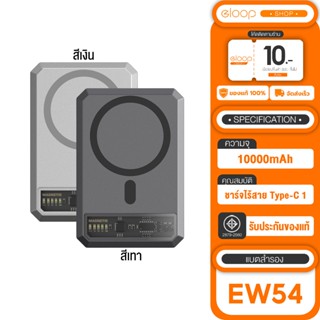 [เก็บโค้ด ลดเพิ่ม] Eloop EW54 MagCharge แบตสำรองไร้สาย Magnetic 10000mAh Type C พาวเวอร์แบง / Eloop S10C / S10L สายชาร์จ