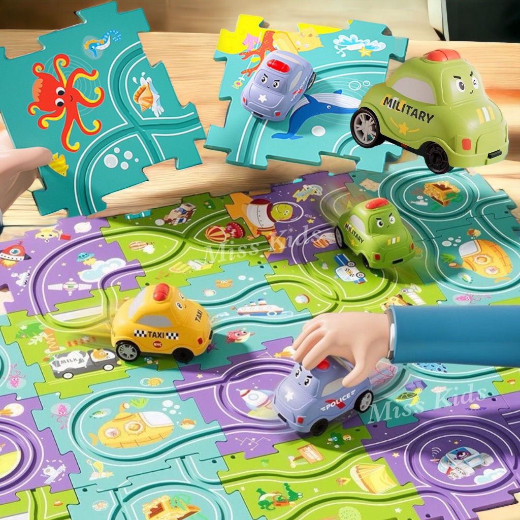 Rail Car Puzzle จิ๊กซอว์แผ่นต่อรางรถ 412 แผ่น พร้อมรถใส่ถ่านวิ่งได้