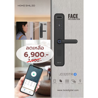 FaceScan: Digital Door Lock ปี 2024 Model JD320TR Black* Bluetooth +Application+ WiFi (option)