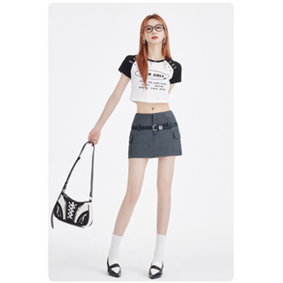 🍦mo.studio🍦Y2K MINI SKIRT กระโปรงสั้นสุดชิค พร้อมเข็มขัด ( มี2ขนาด S M )