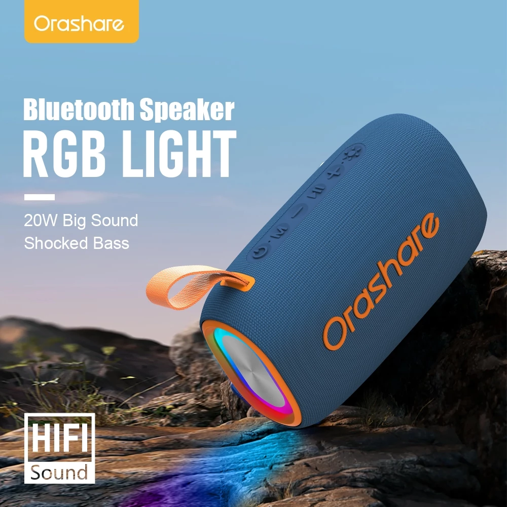 Orashare BS08plus ลำโพงบลูทูธ ลำโพงเสียงดัง เบสแน่น 20W TWS แบตเตอรี่4000mAh พร้อมไฟ RGB กันน้ำ ใช้งานสูงสุดถึง 6ม