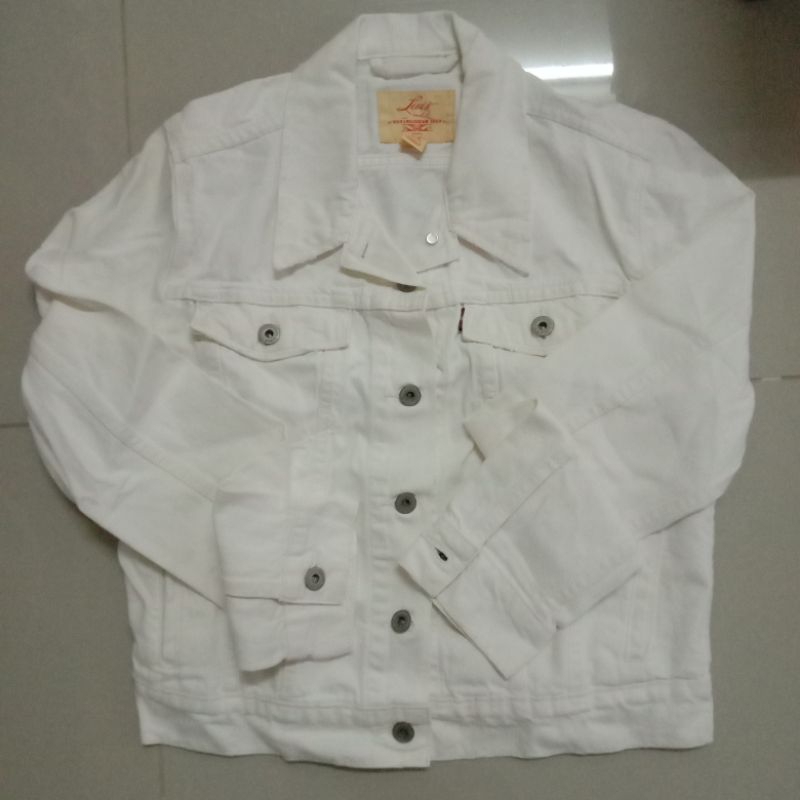 LEVI'S WHITE DENIM JACKET SZ.L เสื้อแจ็คเก็ตมือ2สภาพดี | Shopee Thailand