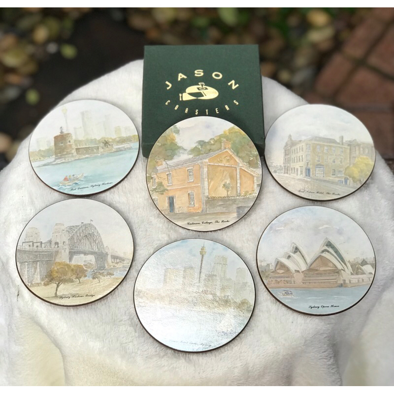 เก่าเก็บ แผ่นรองแก้วทรงกลม 6 ชิ้น Set of 6 Round CorkBacked Placemats