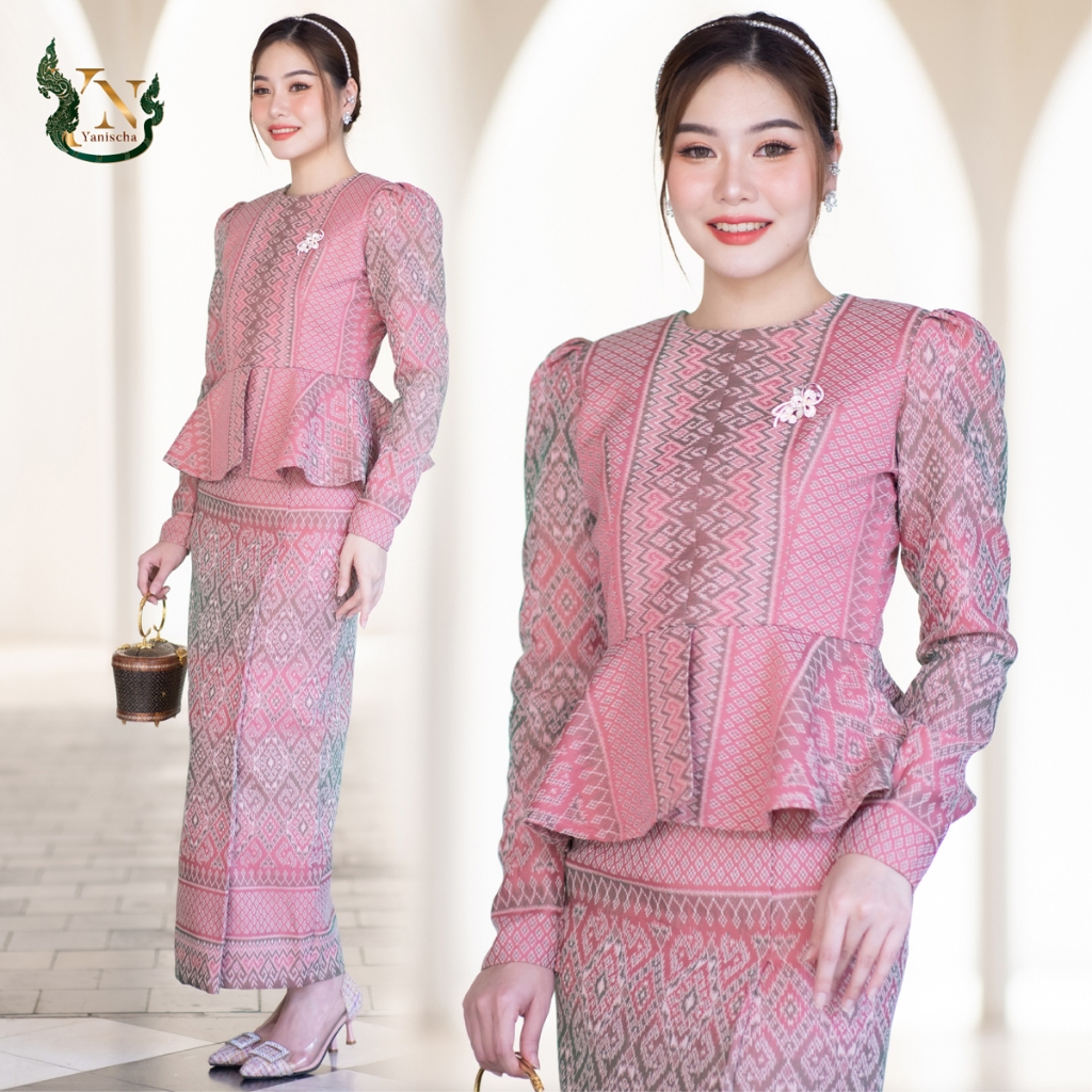 ชุดผ้าฝ้ายโอรส ทรงเอวระบาย ไปวัด ทำบุญ ออกงาน ใส่แล้วดูผอม สง่า งานฝีมือไทย