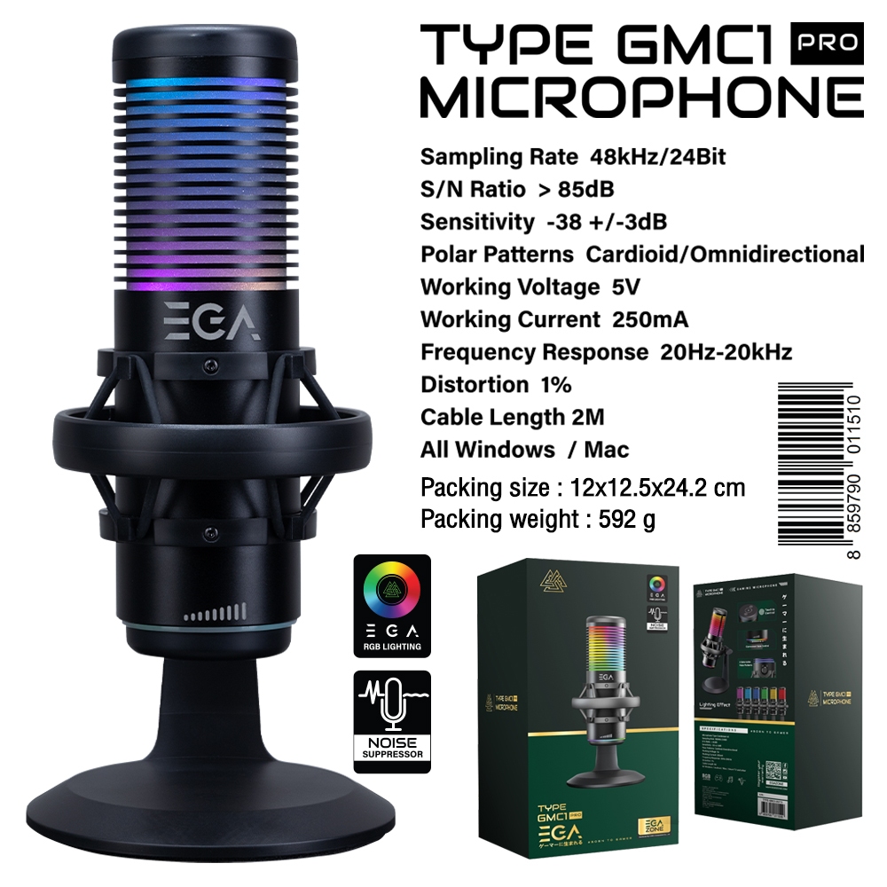 ไมโครโฟนเกมมิ่ง EGA TYPE GMC1 PRO Streaming Microphone ไฟ RGB Lighting ...