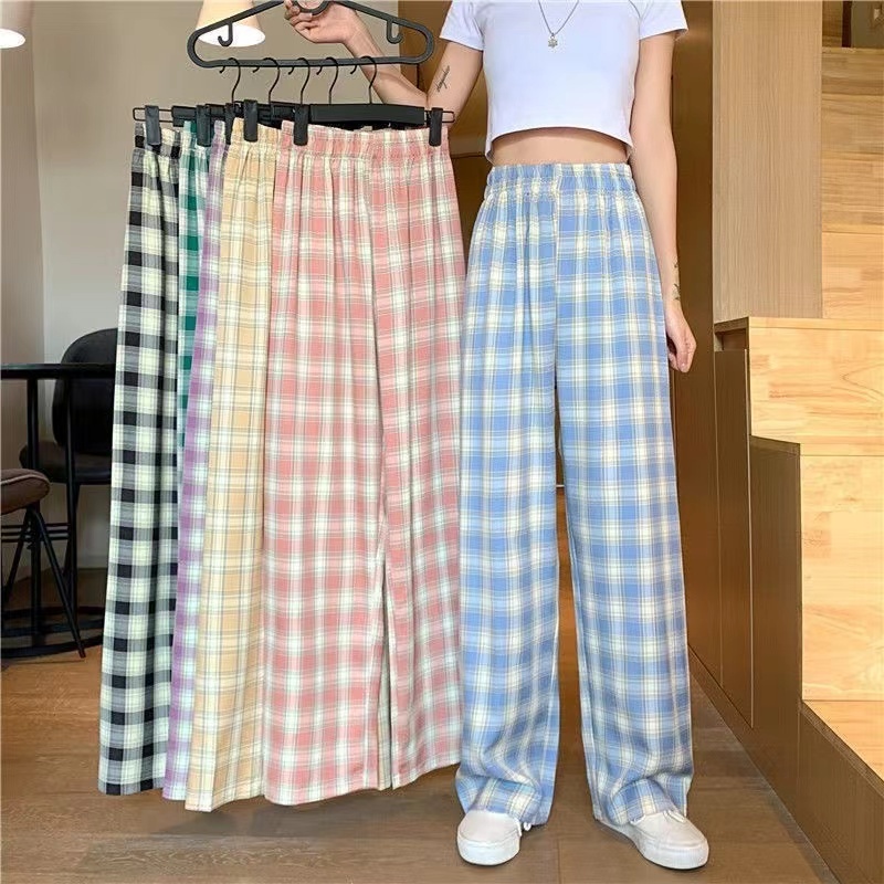 กางเกงขายาวลายสก็อต กางเกงขายาวผู้หญิง สไตล์เกาห cotton ลี 9สี MW029