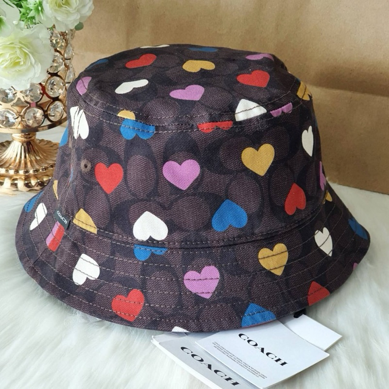 💚แท้💯 พร้อมส่ง💚หมวก Coach Rainbow Signature Bucket Hat ขนาด 56 Style  C9122