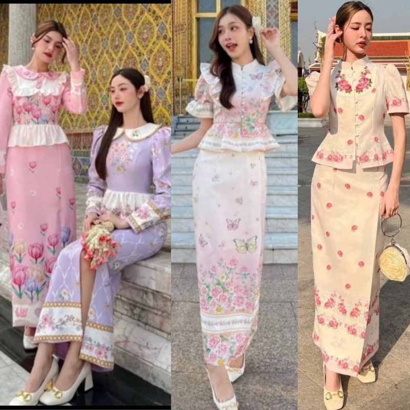 👑 ชุดไทยจิตรลดาแขนยาวสีชมพู เนื้อผ้าพรีเมียม ทรงเป๊ะ ดูแพง ไซส์ S-4XL มุมมองที่ 2