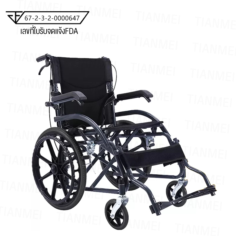 HIMIWAY รถเข็นผู้ป่วย wheelchair รถเข็นผู้ใหญ่ พับได้น้ำหนักเบาท่อเหล็กหนาสกู๊ตเตอร์ผู้สูงอายุรถเข็นแบบพกพา รถเข็นผู้ป่วยพับได้