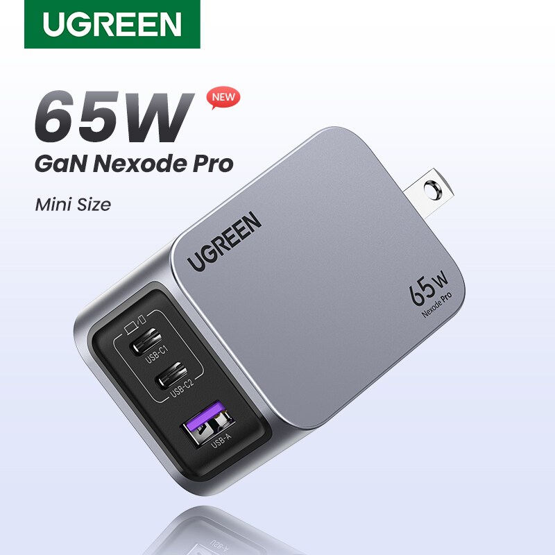 UGREEN Nexode Pro 65W GaN USBC*2 USBA*1 หัวชาร์จ Super Fast Charging ขนาดเล็ก ขาพับเก็บได้