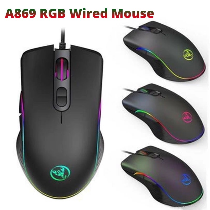 RGB Gaming Mouse มีไฟ รุ่น A869 เม้าส์ Optical เมาส์แบบมีสาย Mouse