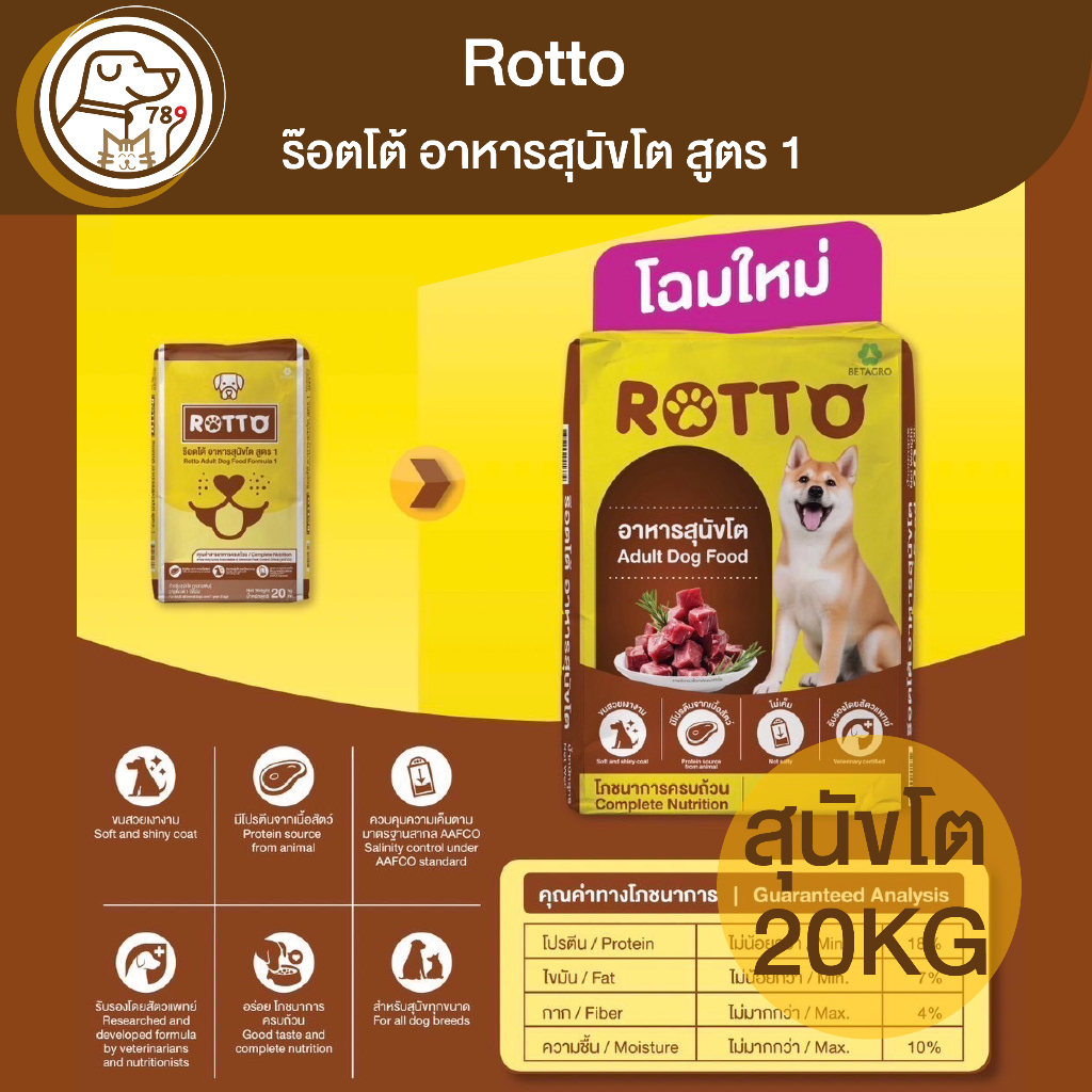 Rotto ร็อตโต อาหารสุนัขโต สูตร 1 20Kg | Shopee Thailand