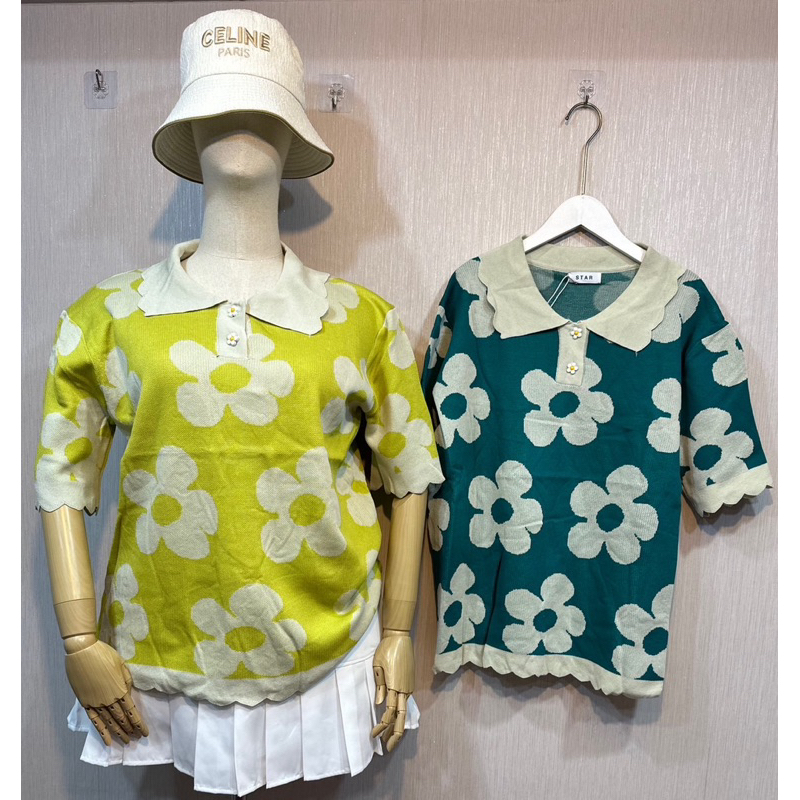 เสื้อไหมพรมคอปกทอลายดอกเดซี | Shopee Thailand