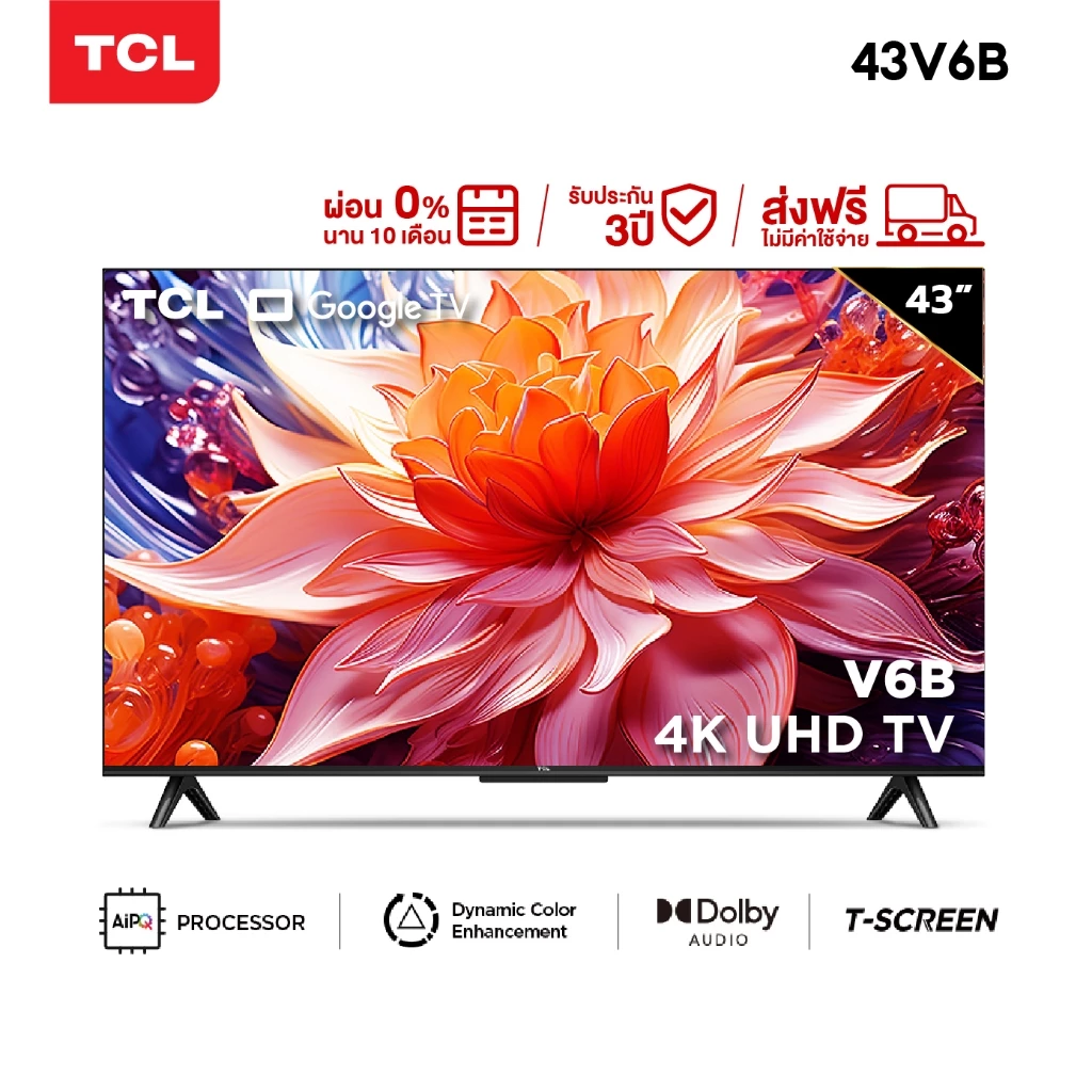 TCL รุ่น 43V6B TV ทีวี ขนาด 43 .นิ้ว LED 4K UHD Google TV รองรับ