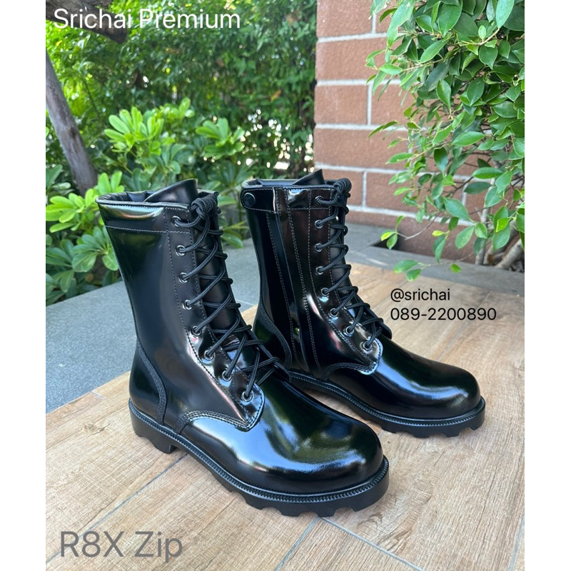 ️คอมแบท R8X Zip ใส่ซิปบุขอบนิ่ม พื้นยาง หนังขัดมันเกรดพรีเมี่ยม SRICHAI ...