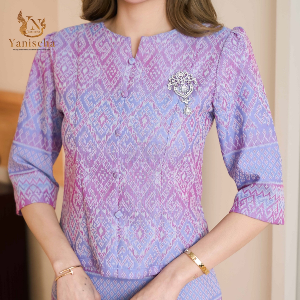 Yanischa ชุดเซ็ทผ้าฝ้ายทรงเรือนต้น ม่วงลาเวนเดอร์ ใส่สบายดูผอม พร้อมส่ง ไซส์ XS-5XL มุมมองที่ 4