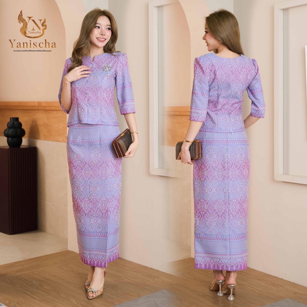 Yanischa ชุดเซ็ทผ้าฝ้ายทรงเรือนต้น ม่วงลาเวนเดอร์ ใส่สบายดูผอม พร้อมส่ง ไซส์ XS-5XL มุมมองที่ 2