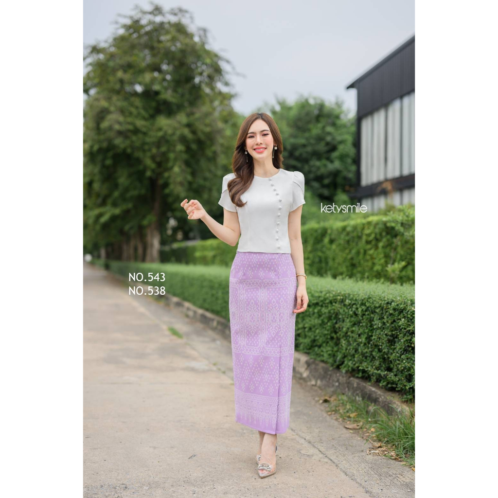Kety Smile กระโปรงผ้าทอลายอัดกาว ซิปซ่อน ผ่าหน้า 3 สี S-2XL มุมมองที่ 6
