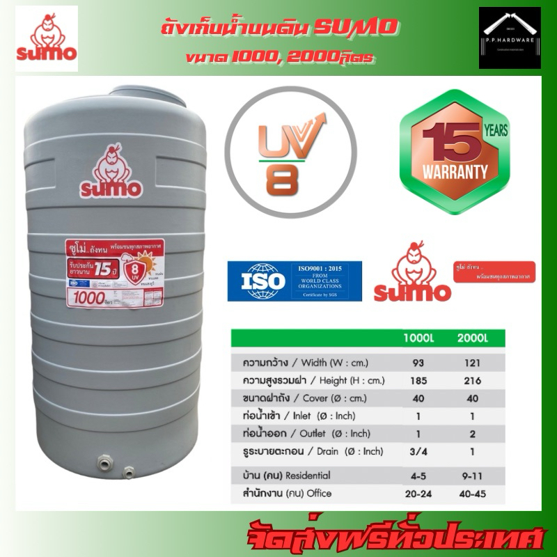 SUMO ถังเก็บน้ำบนดิน SUMO (มี 2 ขนาด) ขนาด 1000, 2000ลิตร ทึบแสง รับ ...