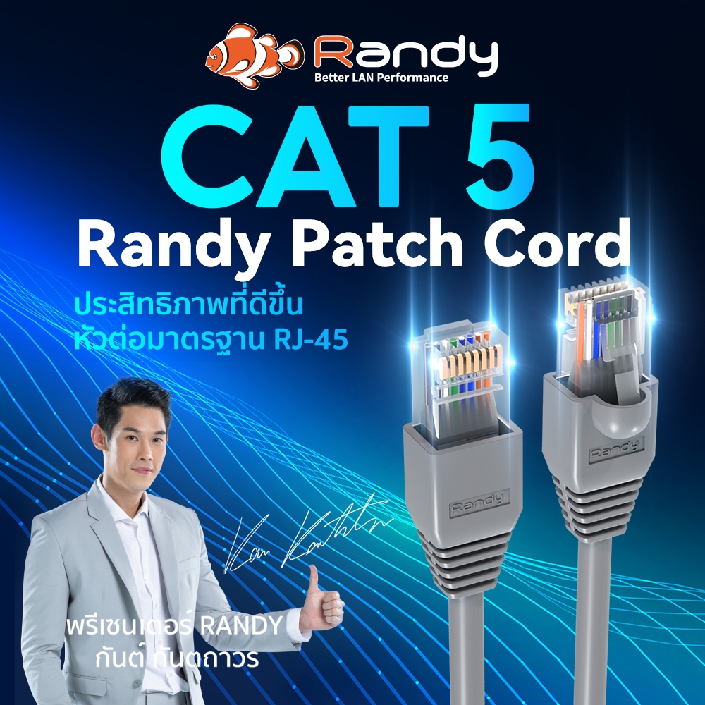 RANDY สายแลน Patch Cord เข้าหัวสำเร็จ หัวต่อ RJ45 มาตรฐาน Cat5 ความยาว ...