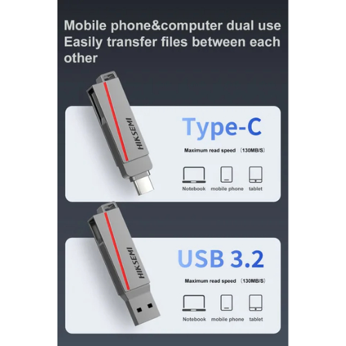 HIKSEMI USB 3.2 Flash Drive 32GB Dual Slim E307 GREY (HS-USB-E307C 32G ...