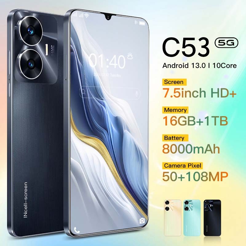 【COD】C53 โทรศัพท์ มือถือ 5g/wifi 6.74''HD 90Hz 50AI MP+108MP smartphone ...