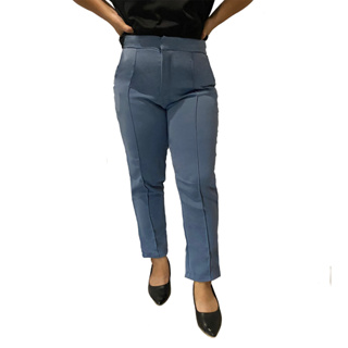 กางเกงขายาวผู้หญิงอวบ 7 ส่วนตีเกล็ตหน้า (ผ้าฮานาโกะ) ใส่ทำงาน มีสีดำ ขาว กรม นู้ด เทาเข้ม ครีม (2XL-5XL)