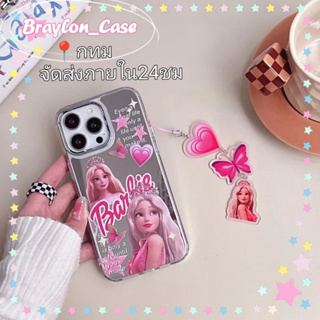 🌷Braylon🌷จัดส่งภายใน24ชม การ์ตูน Barbie doll กระจก รูปหัวใจ iphone 11 14 pro max ป้องกันการหล่น case for iPhone 12 13
