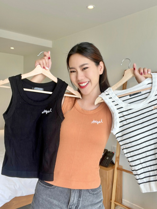 AngelBraBra เสื้อพร้อมบรา เสื้อตัวยาว ผ้าร่องหนา Pretzel Top Tank Bra