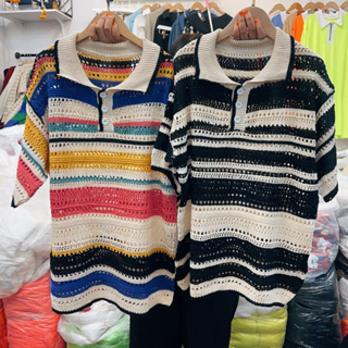 Korea Knit 🌈🎨🥨  เสื้อเชิตผ้าทอคอปกสาวอวบ