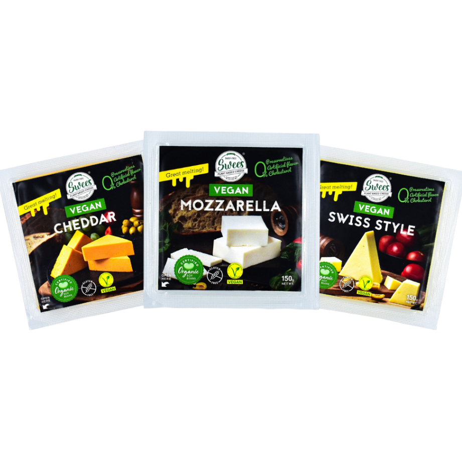 ชีสวีแกน 3 ชิ้น cheese 3 pieces (Swees Swiss Style, Mozzarella, Cheddar