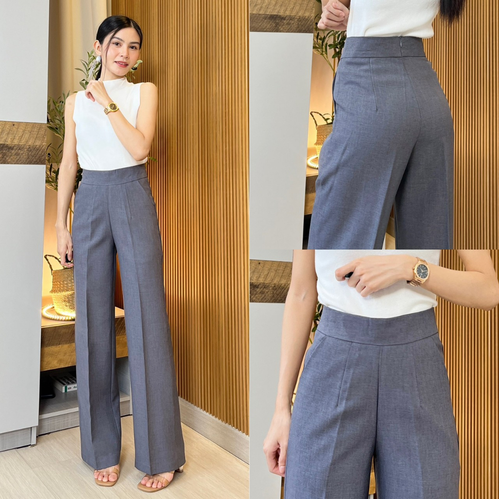 Znow Pants กางเกงเอวสูงกระบอกกลางซิปหลัง | Shopee Thailand
