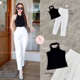 เสื้อคล้องคอเว้าหลัง+กางเกงขา7ส่วน CODE : 08-0899 ชุดทำงาน ชุดเดินห้าง งานป้ายBT
