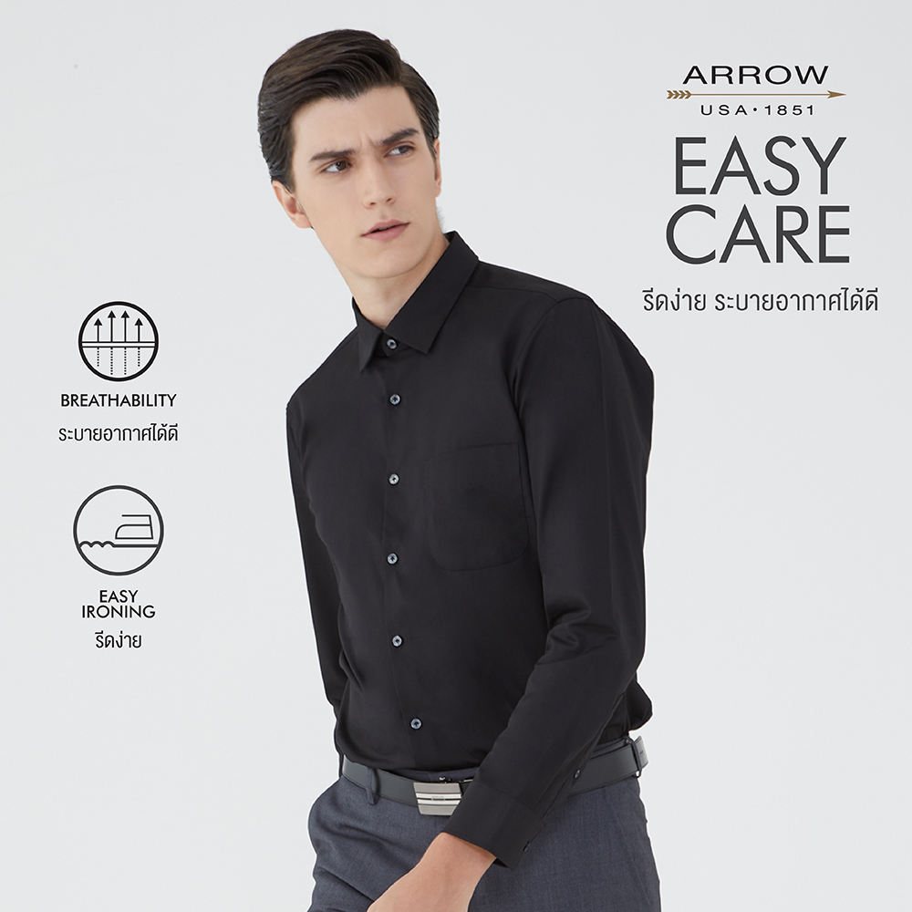 arrow-easy-care-shirt-ดูแลรักษาง่าย-สวมใส่สบาย-เสื้อเชิ้ตทำงานแขนยาวสีดำ-ทรง-slim-fit-รหัส-macs758