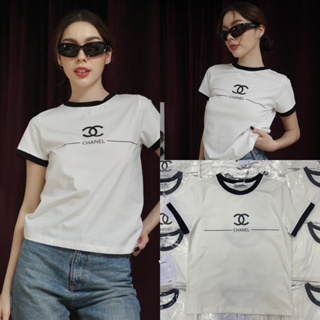 CNL T-shirt🤍🖤(300฿ฟรีส่ง) เสื้อยืดแบรนด์ดัง เนื้อผ้าอย่างดีไม่บางไม่หนาไป ทรงสวย ใส่สบาย ดีเทลสีทูโทนขอบแขนและคอ valen