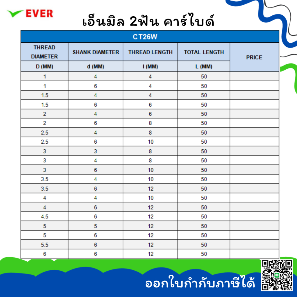 เอ็นมิล2ฟัน-คาร์ไบด์-พร้อมส่ง-carbide-end-mills-2f-ct26w