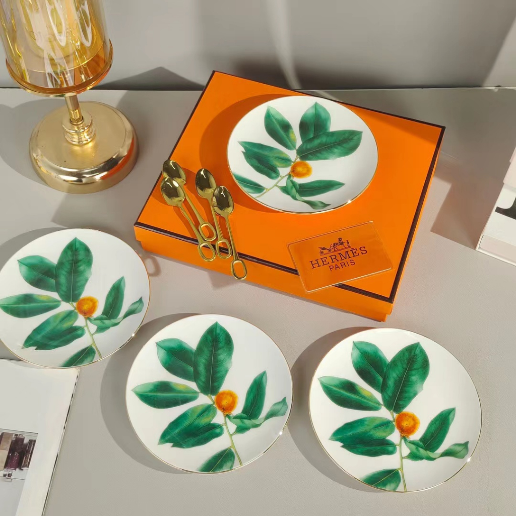 Hermes tropical series high bone china cake Dim sum plate 4 plates 4