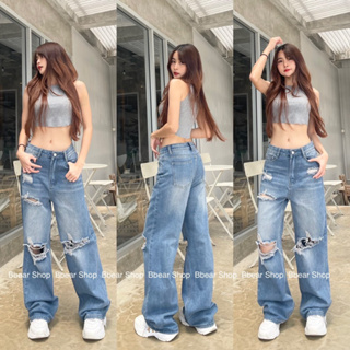 🐻น้อง Sukkey Jeans Jeans🐻กางเกงยีนส์แต่งขาด สีฟอก