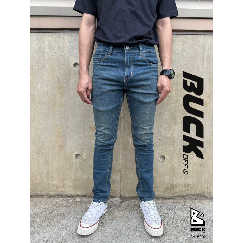 buckoff-กางเกงยีนส์-ทรงขากระบอกเล็กเข้ารูป-slim-fit-เอวกลาง-ผ้ายืดสวมใส่สบาย-กางเกงยีนส์ผู้ชาย-sm-5001