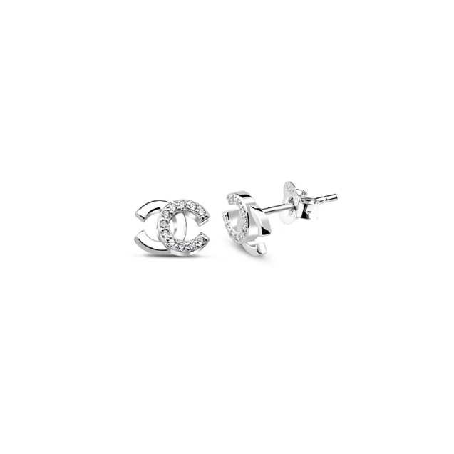 [พร้อมส่ง] ต่างหูสตั๊ดเงินแท้ 925 พร้อมโลโก้ CC CZ / 925 sterling ...