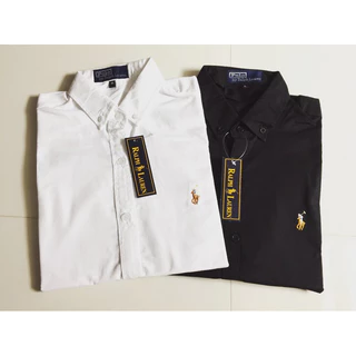 โปรโมชั่น Flash Sale : Poloเสื้อเชิ้ตแขนยาวสีพื้นขาวและดำ🐎🐎ใส่ได้ชายและหญิงผ้าoxford