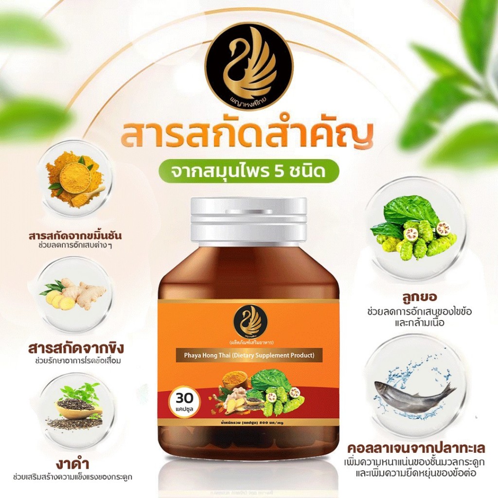 ส่งฟรี-1แถม1-พญาหงส์ไทย-สมุนไพร-บรรเทาอาการปวด-ปวดเข่า-กระดูกทับเส้น-ปวดข้อ-30แคปซูล-กระปุก