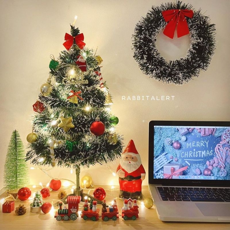ต้นคริสต์มาส 55ซม. พร้อมของแต่ง+ไฟLed 10เมตร เลือกสีได้🎄 พร้อมส่ง