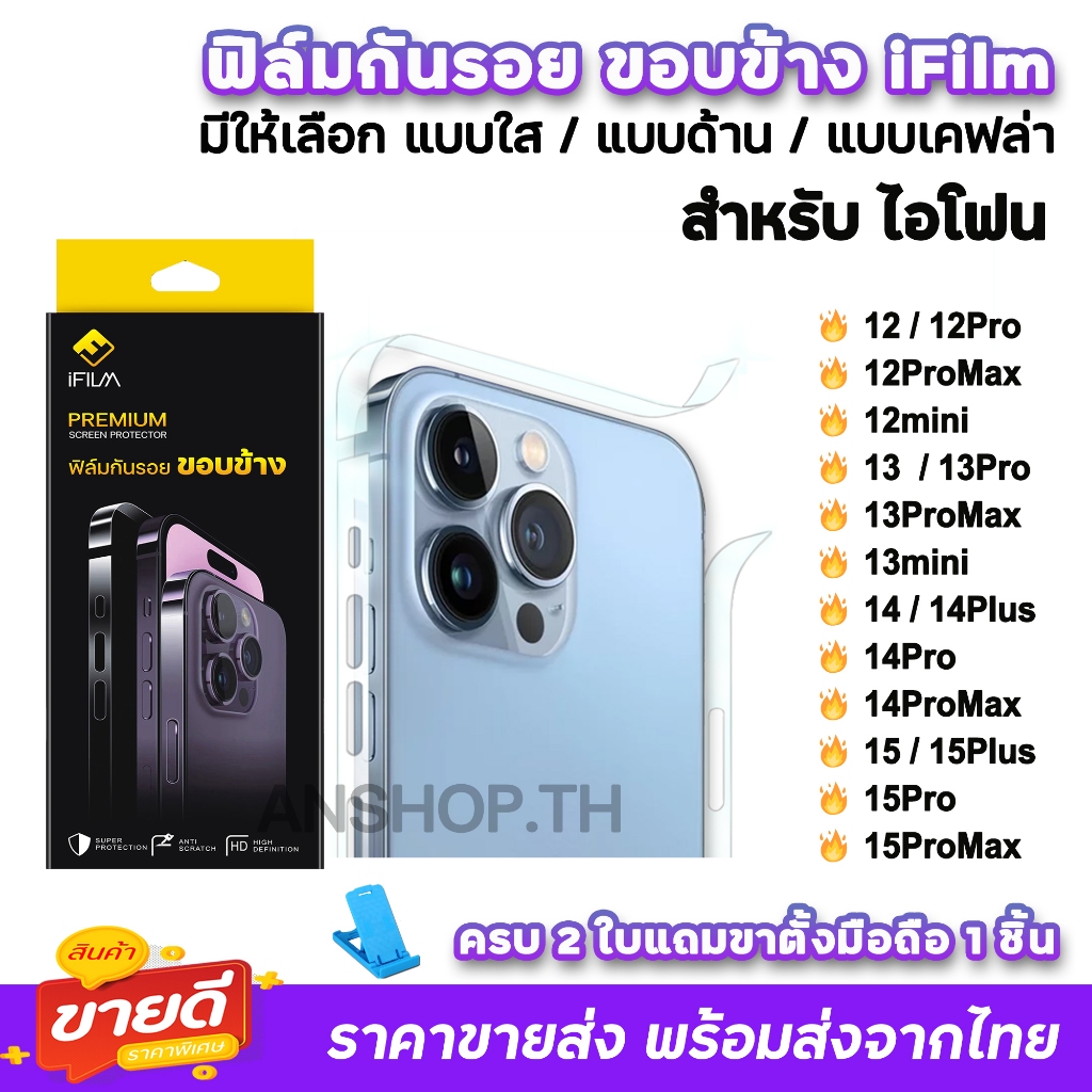 ฟิล์มกันรอย-ขอบข้าง-สำหรับ-ไอโฟน-15-pro-max-15plus-14promax-14-plus-13-promax-12-mini-ฟิล์มไอโฟน-แบบใส-ด้าน-เคฟล่า