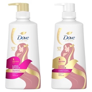 Dove LONG &amp; THICK SHAMPOO &amp; CONDITIONER (410 มล.) โดฟ ลอง แอนด์ ติ๊ก แชมพูและครีมนวด