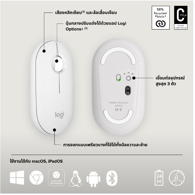 mouse-เมาส์ไร้สาย-logitech-m350s-pebble-2-bluetooth-mouse