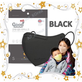🔥5แพค ฟรี 1 ชิ้น พร้อมส่งแมสเด็กปีกนก 2D🔥หน้ากากอนามัย Good Manner  Kids สีดำ BLACK เกาหลีแท้ KF94 Mask (1แพค : 5 ช