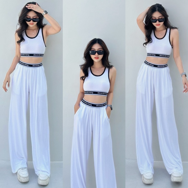 sport-set-set-เสื้อกล้ามครอปทรงสปอร์ต-เข้าชุดกับกางเกงขายาวทรงปล่อย-แต่งขอบยาง