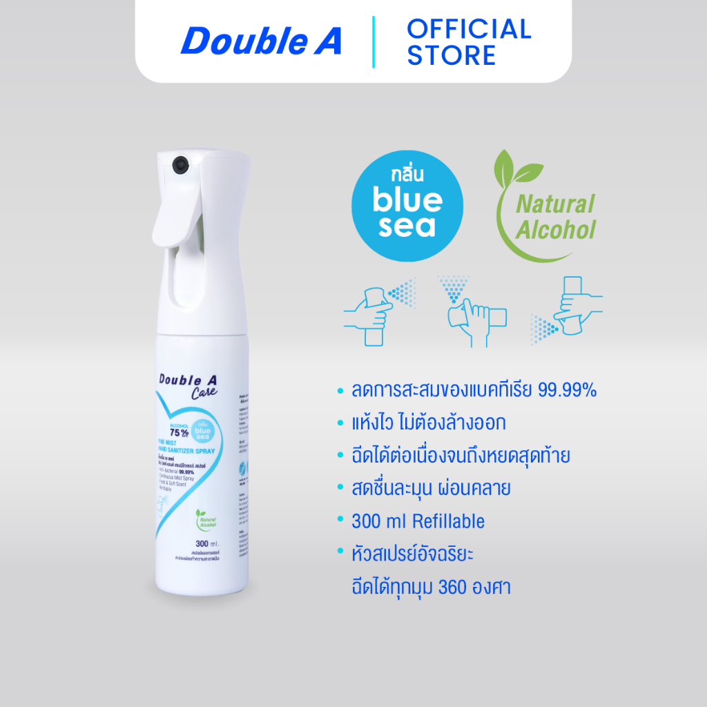 double-a-care-สเปรย์แอลกอฮอล์ทำความสะอาดมือ-รุ่น-fine-mist-spray-กลิ่น-blue-sea-ขนาด-300-ml